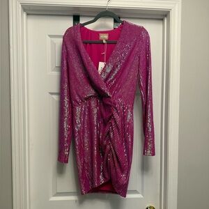 NWT Show Me Your MuMu Party Hop Hot pink disco Sequin Ruched Mini Dress Sz M